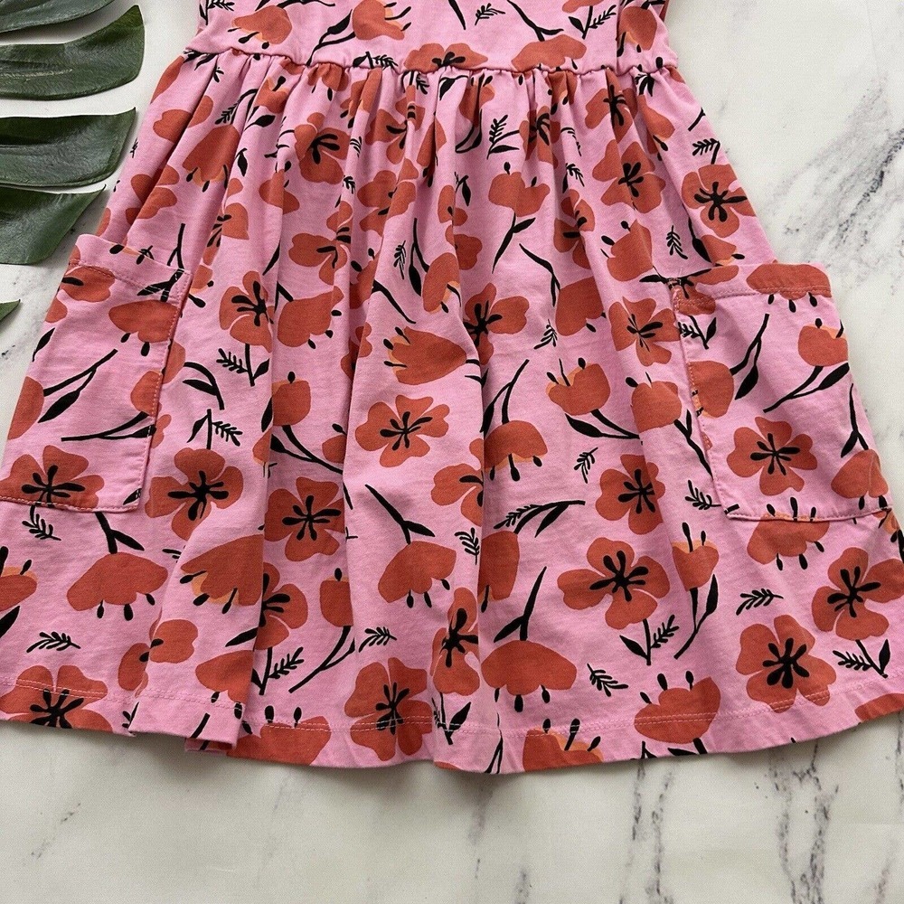 Hanna Andersson Girls Fit and Flare Dress Size 140 10 Pink Orange Floral Cotton - Picture 3 of 8
